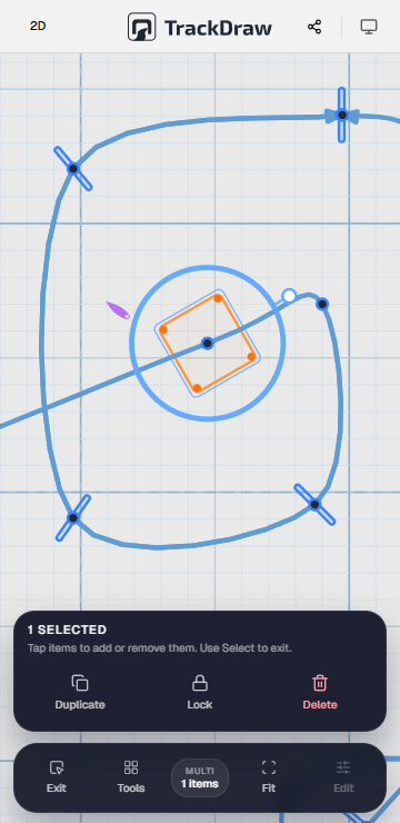 TrackDraw mobile editor with settings panel open